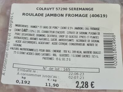 Image descriptive de Roulade jambon fromage 40619