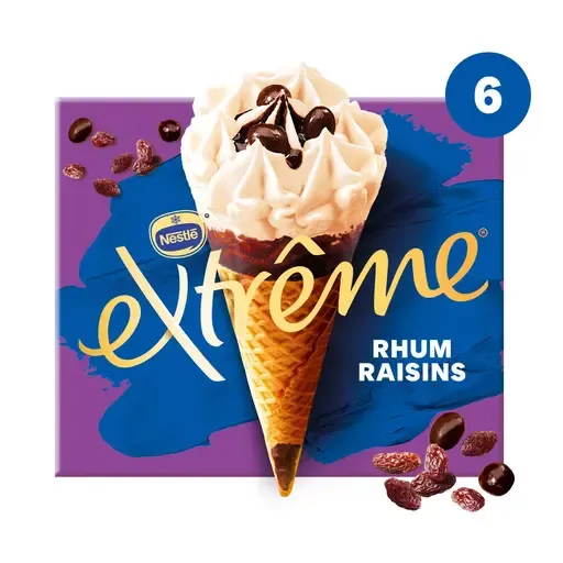 Cônes glacés Rhum raisins macérés au rhum - x 6 soit 426 g