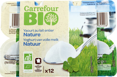 Image descriptive de Yaourts nature au lait entier x12 Bio Carrefour