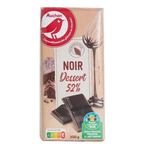 AUCHAN CULTIVONS LE BON Tablette de chocolat noir dessert 52%