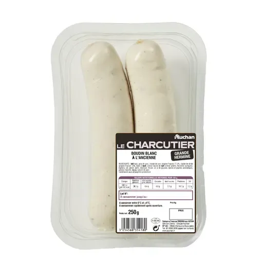 AUCHAN LE CHARCUTIER Boudin blanc à l'ancienne Grande Hermine