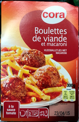 Cora,Groupe Louis Delhaize Boulettes de viande et macaroni à la sauce tomate