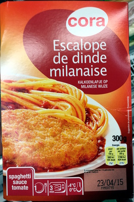 Cora,Groupe Louis Delhaize Escalope de dinde milanaise, spaghetti sauce tomate