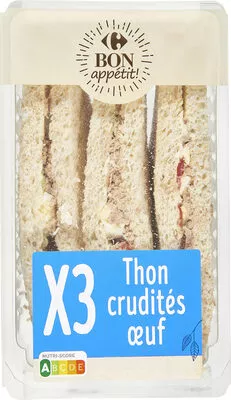 Bon App',Carrefour Trio Thon Crudités Œuf Pain de mie complet