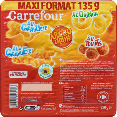 Carrefour Crispy's party À la cacahuète À la tomate À la cacahuète* Goût oignon