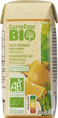 Carrefour Bio,Carrefour Jus d'orange sans pulpe 100% pur jus