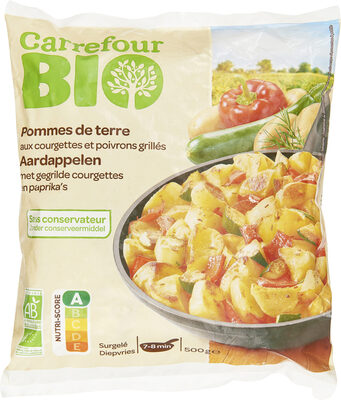 Image descriptive de Pommes de terre aux courgettes et poivrons grillés