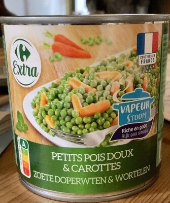 Image descriptive de Petits pois doux et carottes