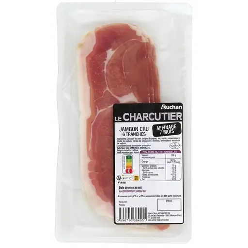 AUCHAN LE CHARCUTIER Jambon cru affinage 7 mois