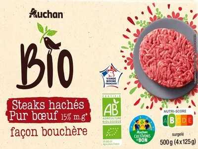 Steaks Hachés pur bœuf 15%MG, façon bouchère, issus de l'agriculture biologique