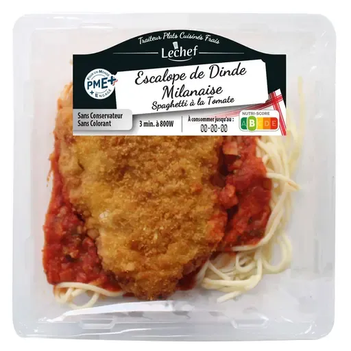 LECHEF Escalope de dinde Milanaise et spaghetti sauce tomate
