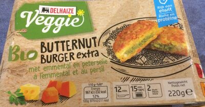 Delhaize,Delhaize Bio,Delhaize Veggie Butternut Burger Extra à l'emmental et fourré au persil