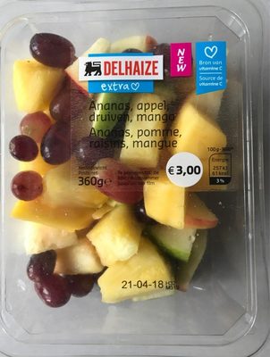 Delhaize,Delhaize extra Ananas, pomme, raisons, mangue