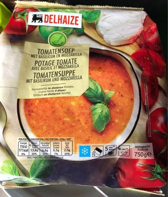 Image descriptive de Tomatensoep met basilicum en mozzarella