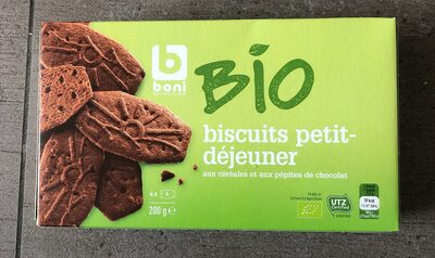 Image descriptive de Biscuits petit déjeuner aux céréales et aux pepites de chocolat