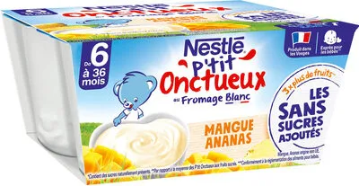 NESTLÉ P'TIT ONCTUEUX Sans Sucres Ajoutés Mangue Ananas 4x90g - Dès 6 mois